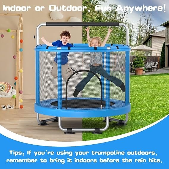 ZCMHAXJ 55″ Trampoline for Kids with Enclosure, 440lbs Capacity Indoor & Outdoor Toddler Trampoline with Adjustable Gymnastics Bar & Toys, for Boys & Girls