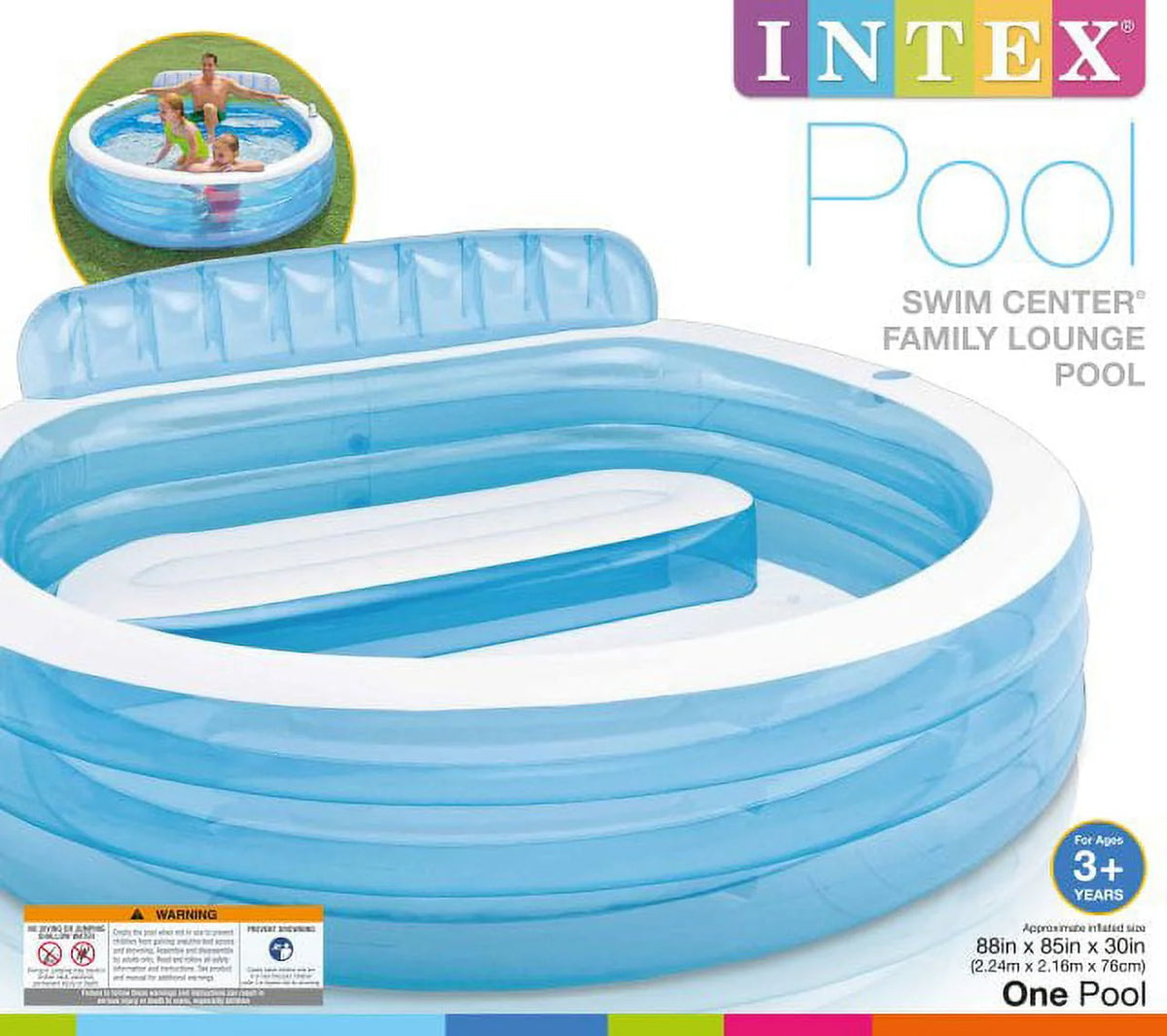 Pataugeoire familiale gonflable Intex Swim Center, 224 cm x 216 cm x 76 cm, pour les 3 ans et plus