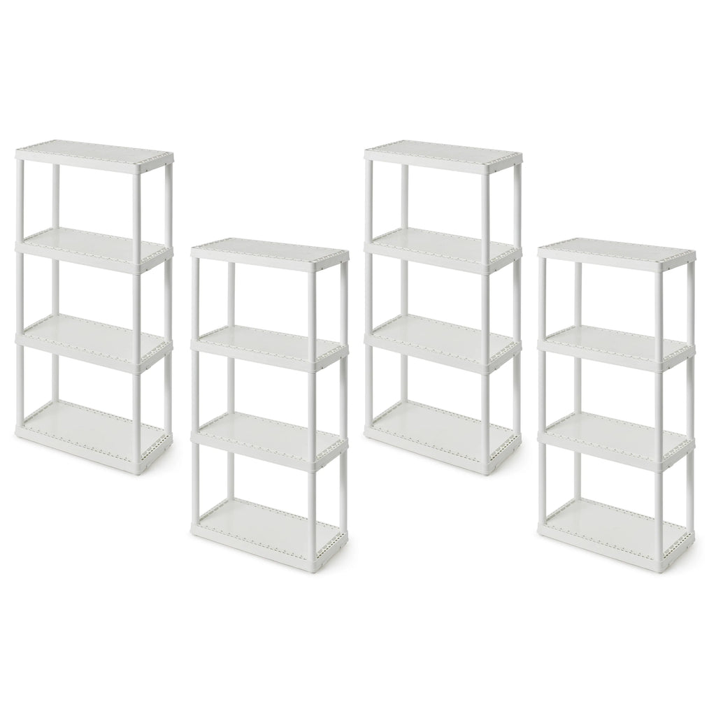 Gracious Living 4 Shelf Fixed Height Solid Light Duty Resin Storage Unit 24 x 12 x 48", White (4 Pack)