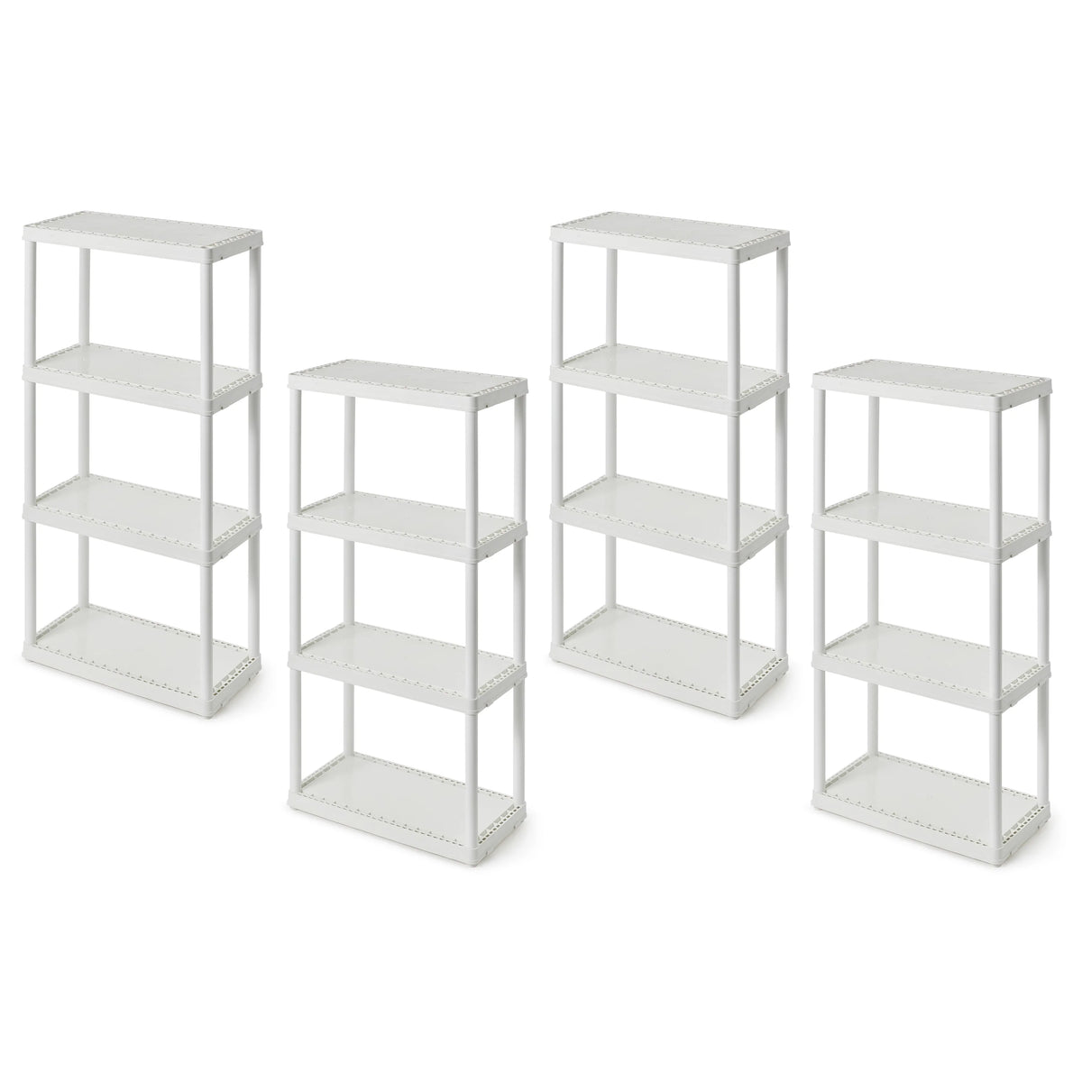 Gracious Living 4 Shelf Fixed Height Solid Light Duty Resin Storage Unit 24 x 12 x 48", White (4 Pack)