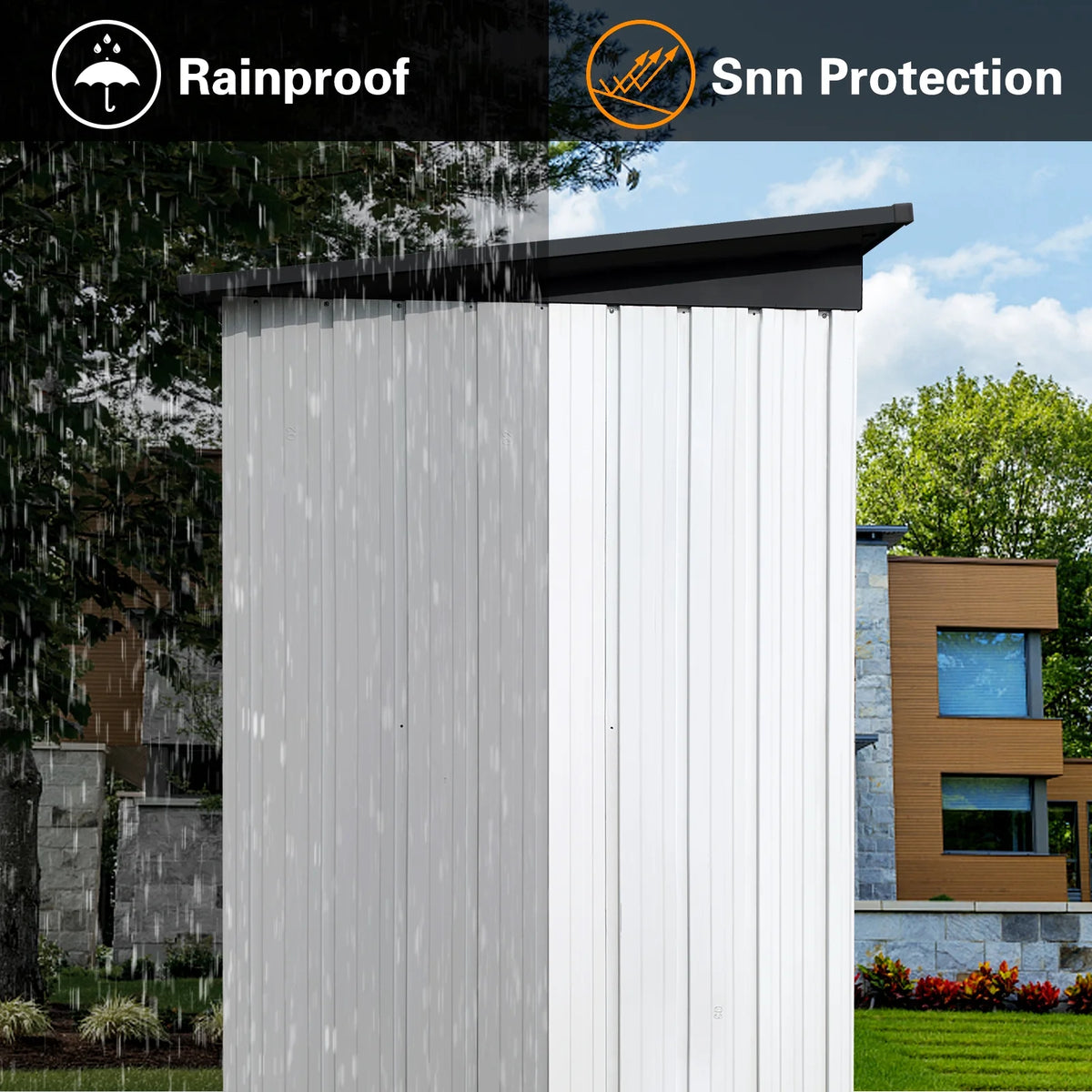 Sesslife Galvanized Steel Outdoor Storage Shed, 5' x 3' x 5.8', White