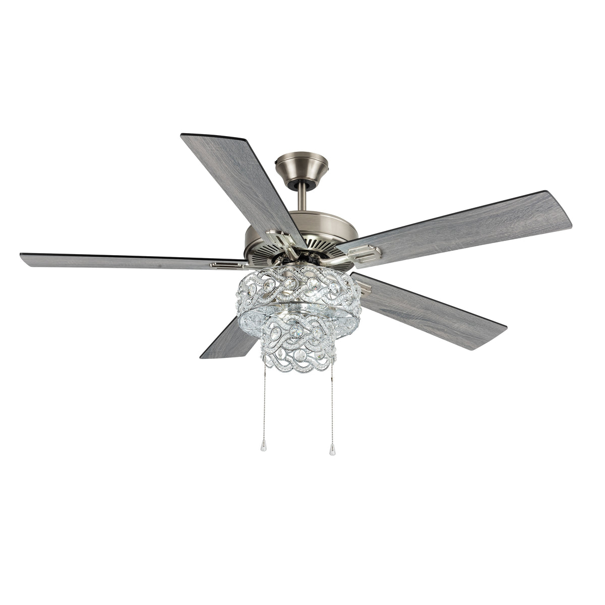Copper Grove Olivia Satin Nickel 52-in. Beaded Braid LED Ceiling Fan - 52"L x 52"W x 21"H Nickel - Pull Chain