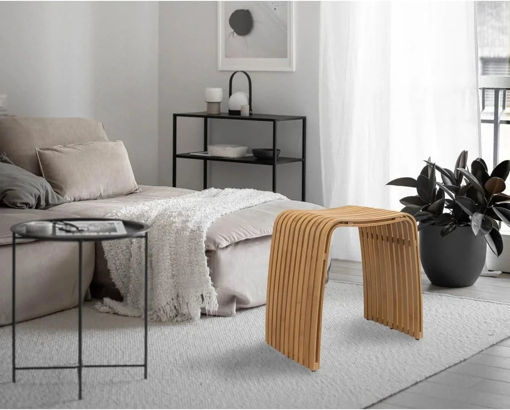 J&V TEXTILES Dining Bench with Storage, Bamboo Top, 11-7/8L x 18-1/8W x 18-1/8H inches, Natural Wood