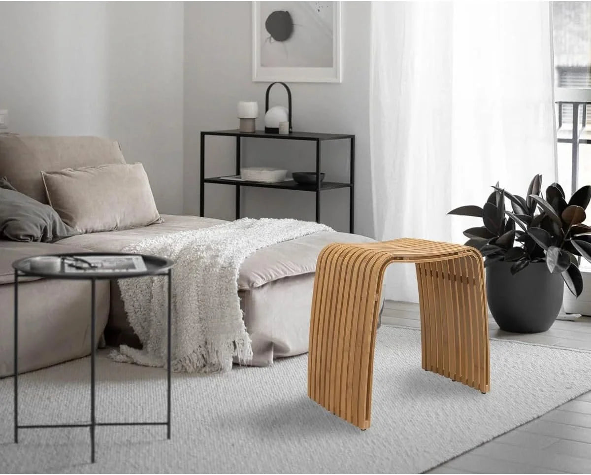 J&V TEXTILES Dining Bench with Storage, Bamboo Top, 11-7/8L x 18-1/8W x 18-1/8H inches, Natural Wood