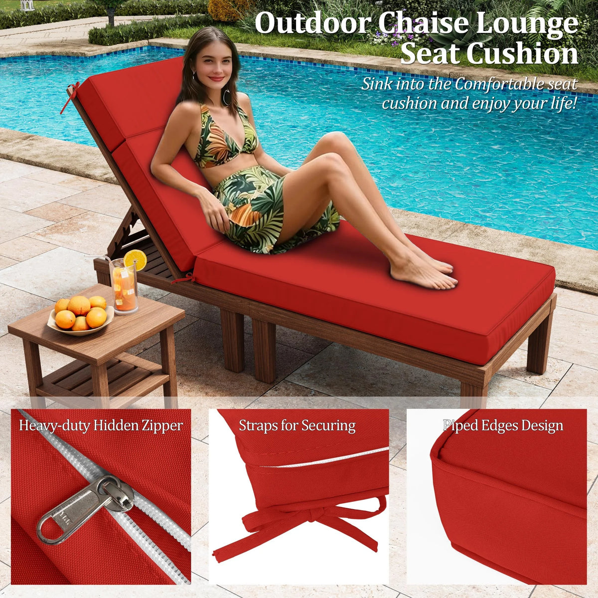 Kimunuk Outdoor Chaise Lounge Cushions set of 2, 80" x 26" x 4" Waterproof Pool Beach Recliner Replacement Cushions with Ties, Navy
