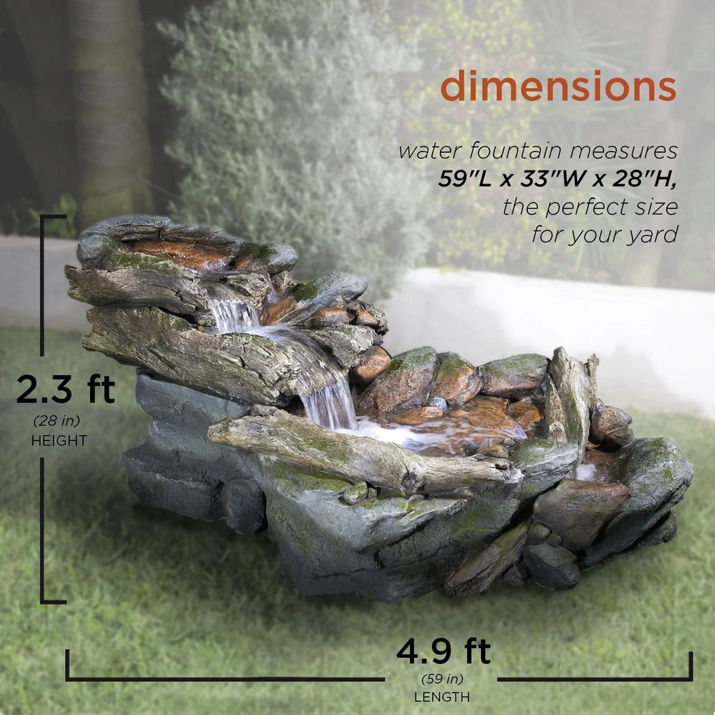 Fontaine de sol en polystone à cascade avec éclairage Alpine Corporation, 59 po x 16 po x 20 po, marron