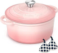 Umite Chef 5QT Enameled Cast Iron Dutch Oven Pot with Lid, Heavy-Duty Cookware for Bread Baking, Braising, Stews, Roasting, Wedding Registry Ideas & Gifts (Pink)