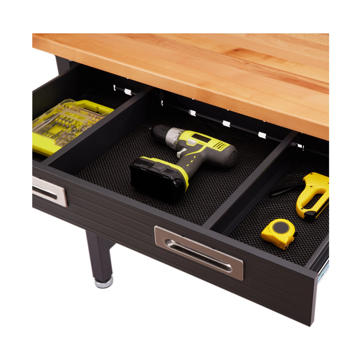 Établi commercial robuste Seville Classics UltraHD avec éclairage et panneau perforé, granite, 48 po L x 24 po P x 65,5 po H