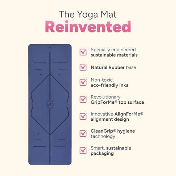 Liforme Original Yoga Mat – Free Yoga Bag Included – Patented Alignment System, Warrior-like Grip, Non-slip, Eco-friendly, sweat-resistant, long, wide, 4.2mm thick mat for comfort