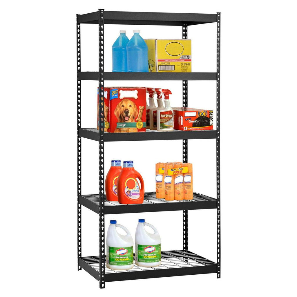 Edsal 36"W x 18"D x 72"H Five-Shelf Heavy-Duty Steel Shelving Unit. Black
