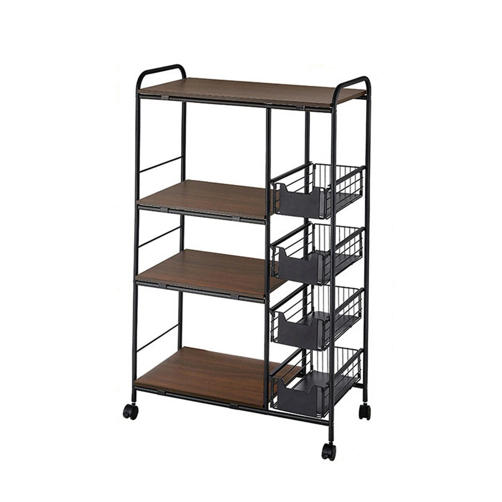 Miumaeov Kitchen Storage Rack Utility Microwave Oven Stand Storage Shelf + Push-Pull Drawer Black 27.9" L x 13.7" W x 45.2" H