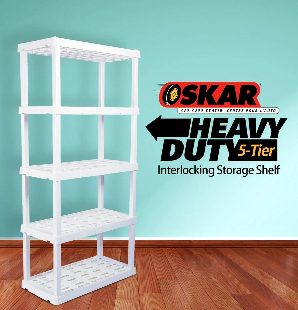 Oskar Plastic Storage Shelves 5-Tier Garage Organizer 74"H x 36"W x 18"D, White 750lb Capacity
