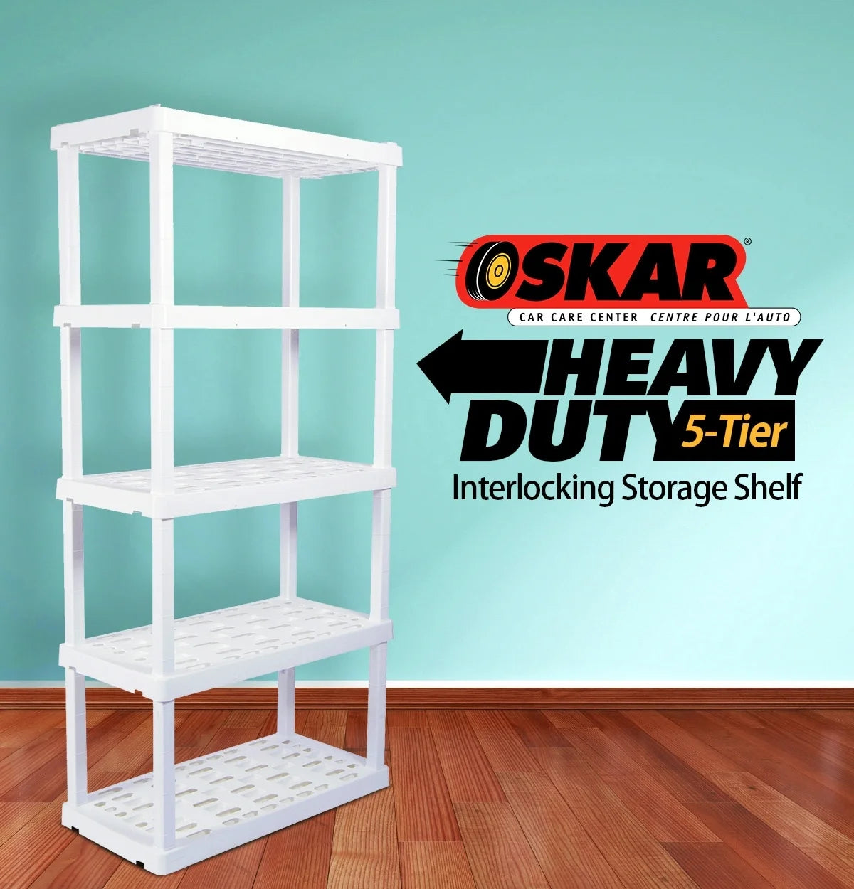 Oskar Plastic Storage Shelves 5-Tier Garage Organizer 74"H x 36"W x 18"D, White 750lb Capacity