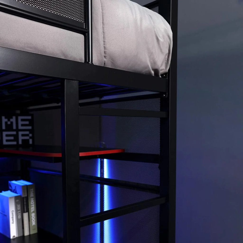 X Rocker Gaming Bunk Bed, Metal, Shelves, Twin, Black