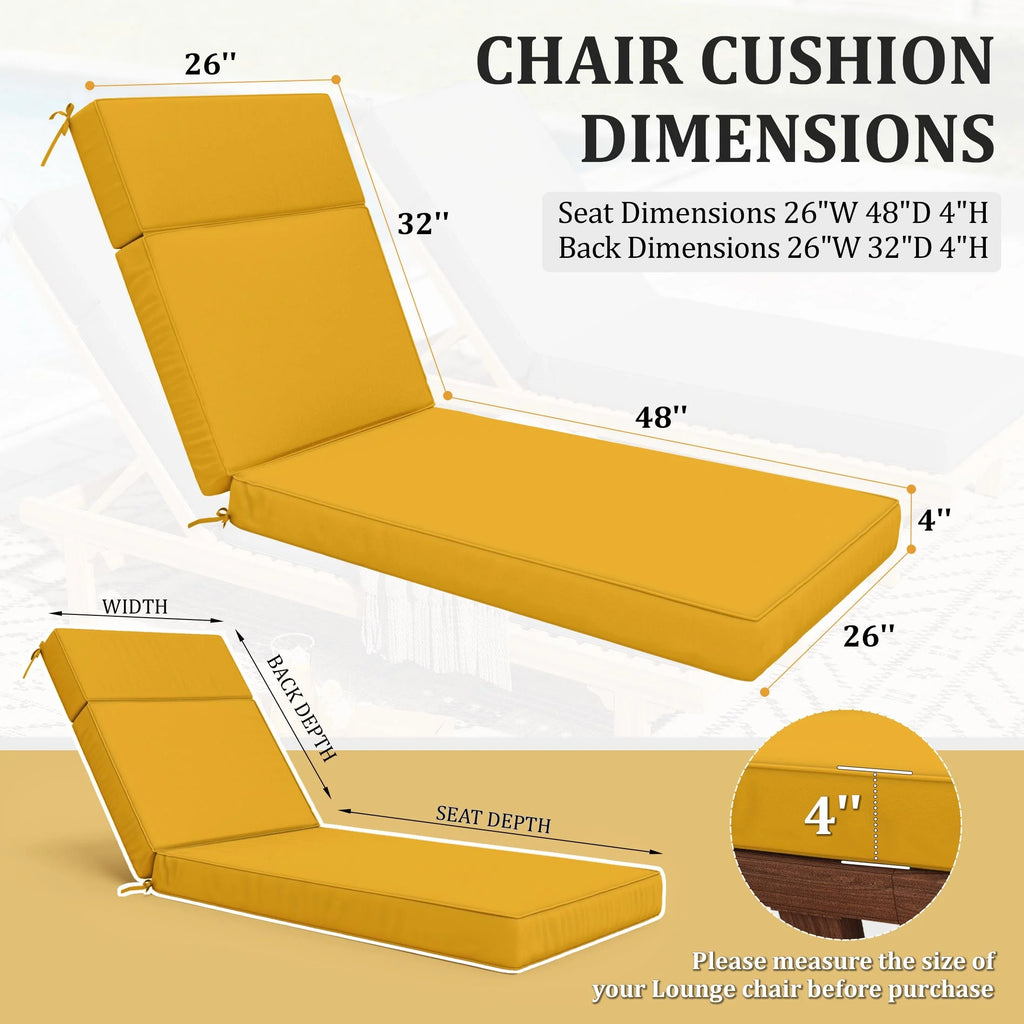 Kimunuk Outdoor Chaise Lounge Cushions set of 2, 80" x 26" x 4" Waterproof Pool Beach Recliner Replacement Cushions with Ties, Navy