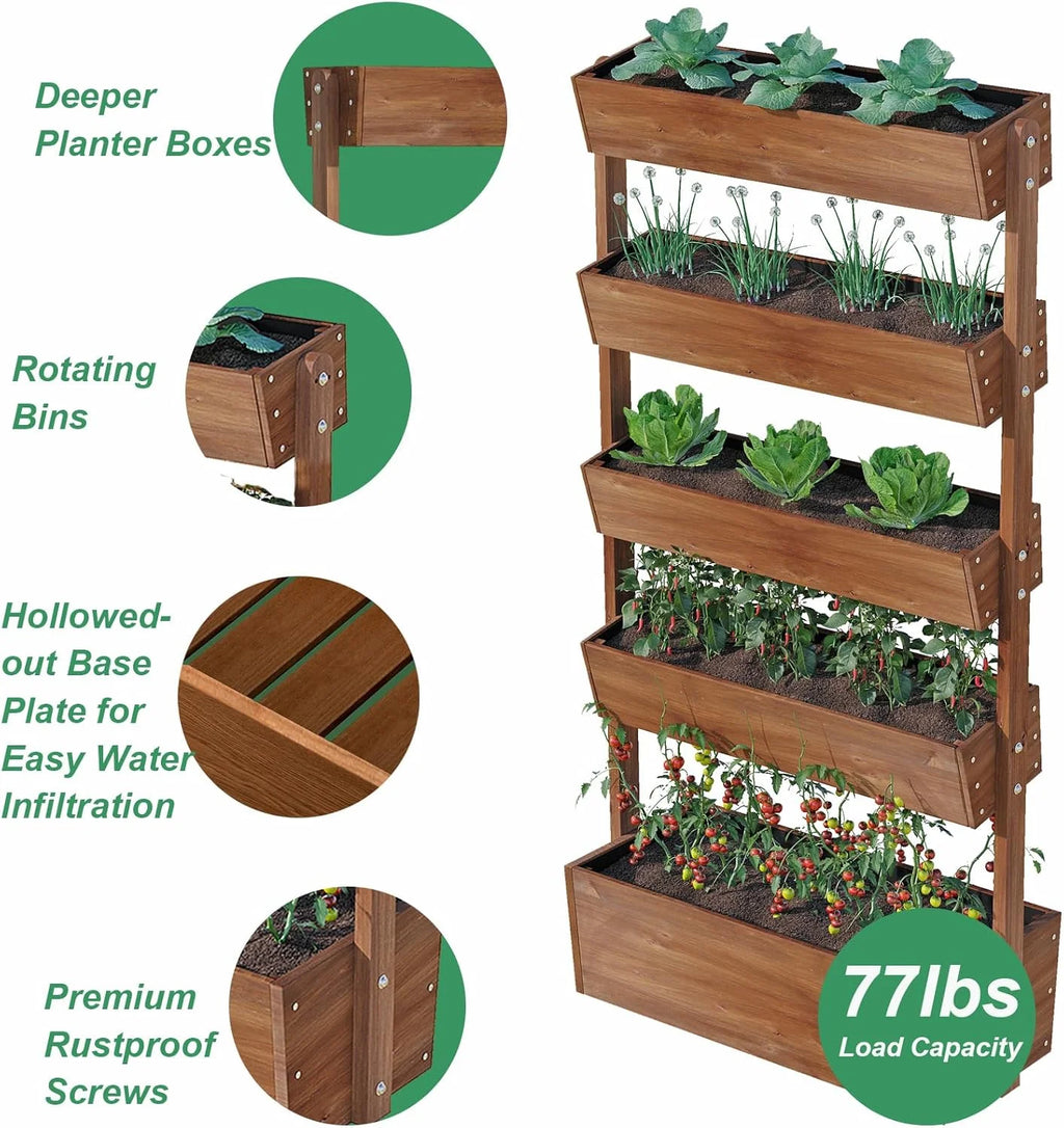 Jardinière surélevée Wilk 33,7 x 17,7 x 46, potager vertical en bois à 3 niveaux pour jardin, terrasse, balcon