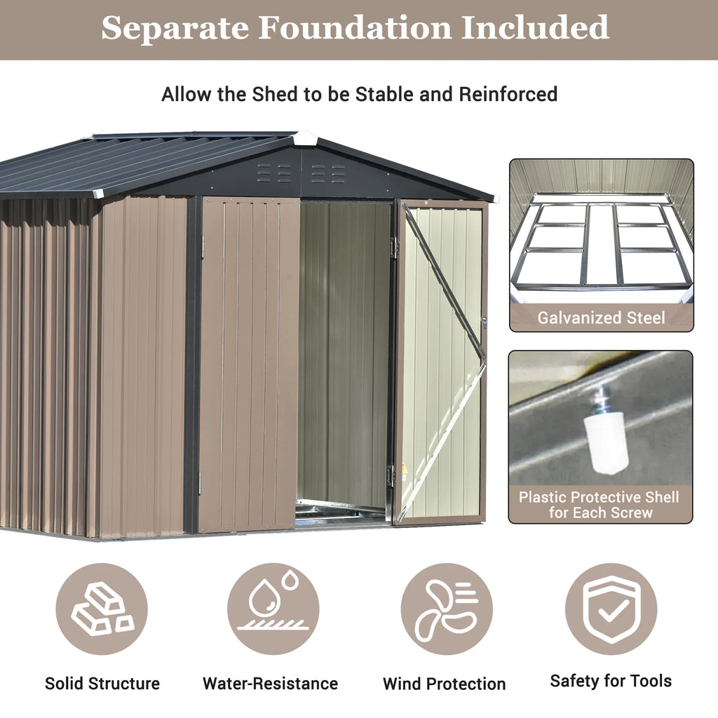 Sesslife Galvanized Steel Outdoor Storage Shed, 5' x 3' x 5.8', White