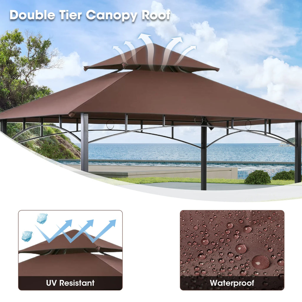 Grezone Outdoor Grill Gazebo Tent BBQ Canopy for Outdoor Grill Shelter BBQ Grill Gazebo Hardtop (L96 x W60 x H101 Inch) Brown