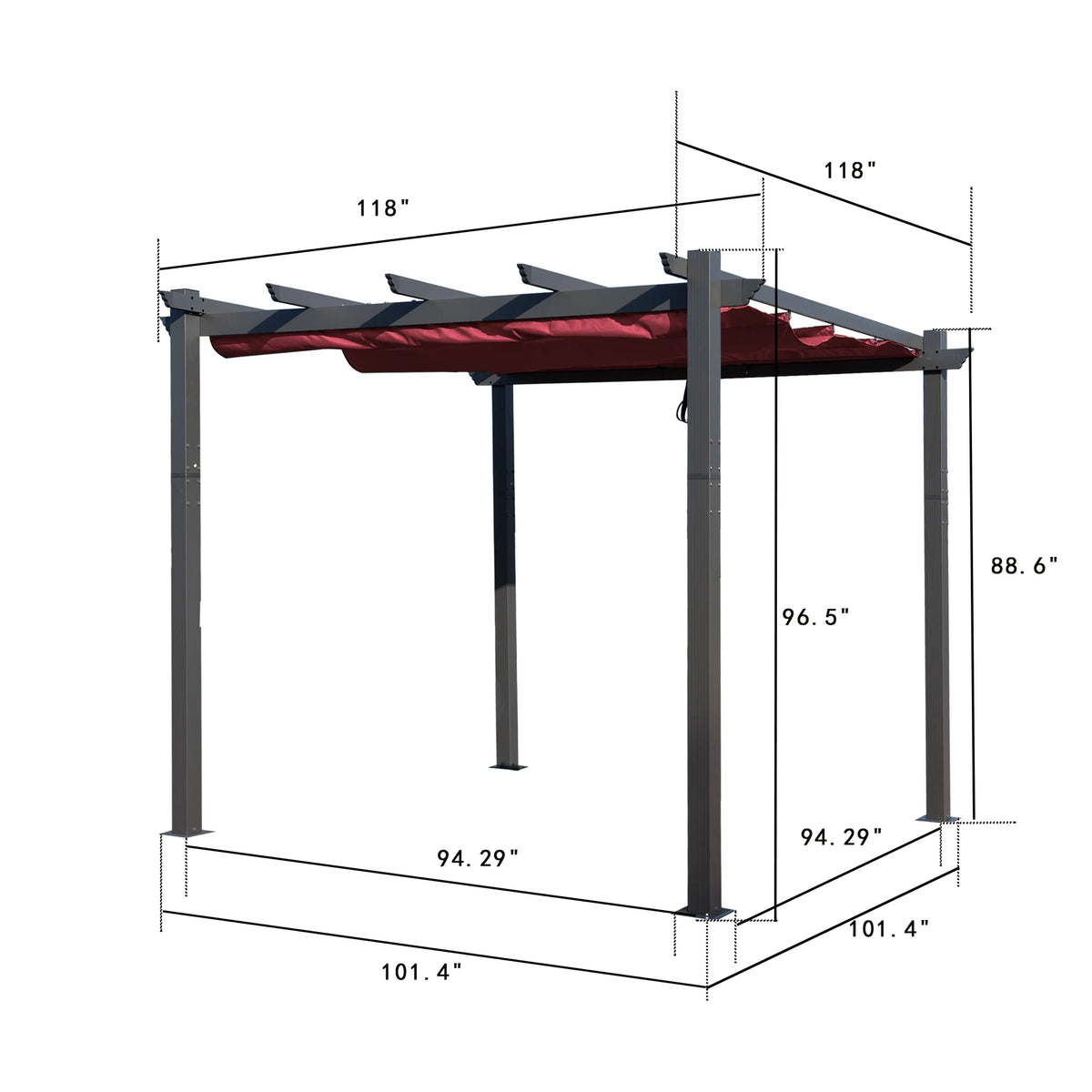 Kozyard 12' x 10' x 8 Morgan Outdoor Extra-Large Frame Red Aluminum Pergolas, Waterproof
