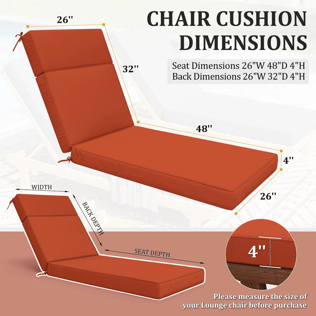 Kimunuk Outdoor Chaise Lounge Cushions set of 2, 80" x 26" x 4" Waterproof Pool Beach Recliner Replacement Cushions with Ties, Navy