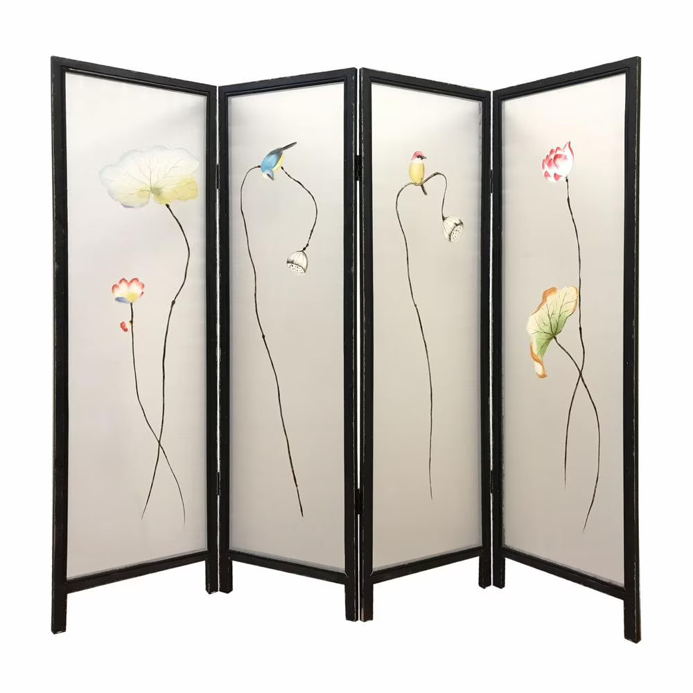 HomeRoots 342766 78 x 1 x 63 in. Multicolor Fabric & Wood Flourshing Screen