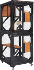 Aivituvin Cat House Window Catio Outdoor Cat Enclosure Mobile Kitty Shelter on Wheels Pet Cage with Resting Box,Hammocks,Waterproof Cover