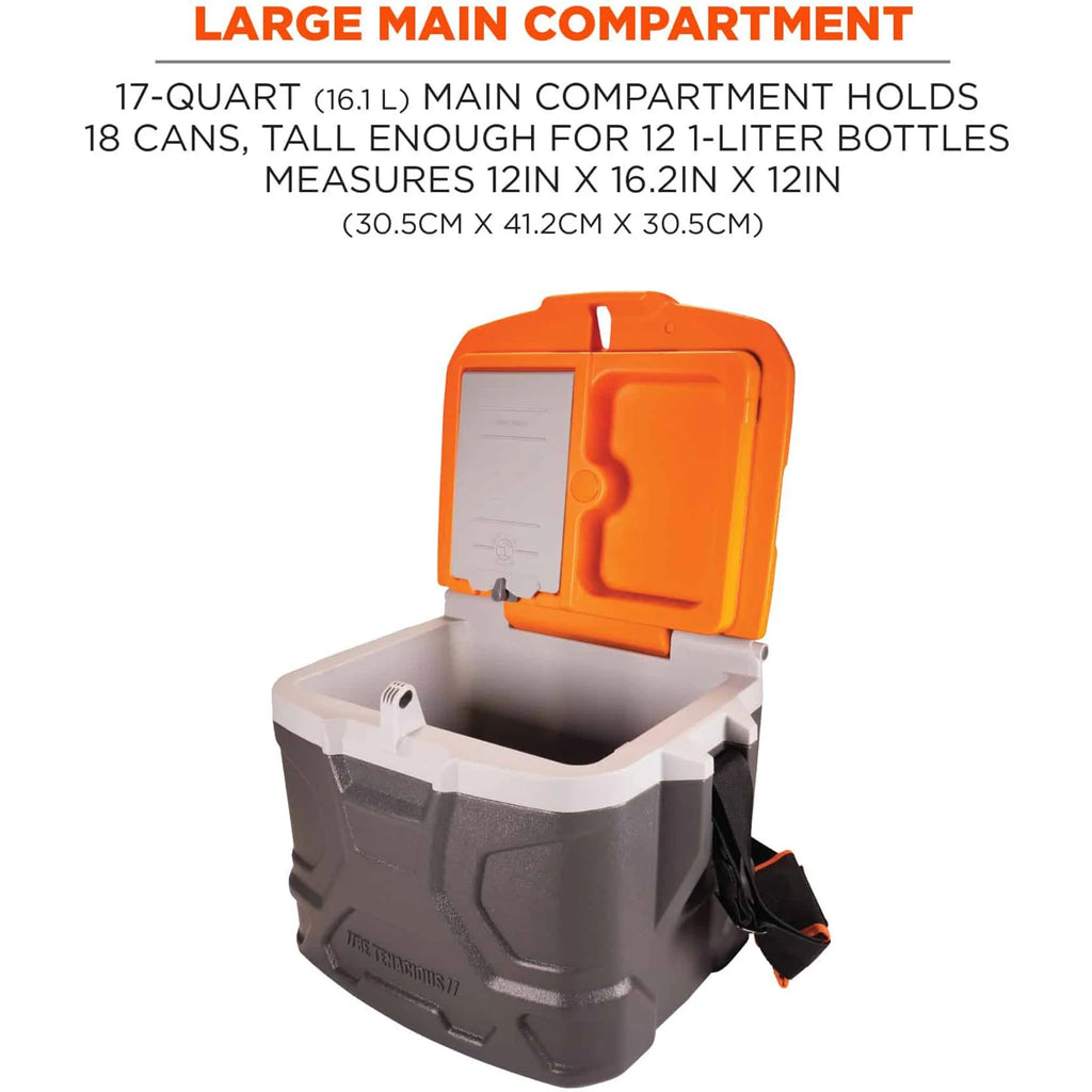 Ergodyne Chill-Its 5170 17-Qt Industrial Hard-Sided Cooler, 16-1/4"H x 12"W x 12"D, Orange/Gray