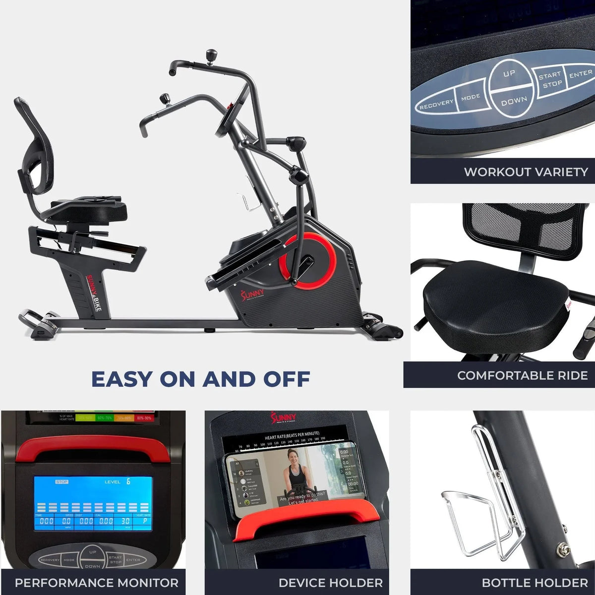 Vélo elliptique assis connecté Sunny Health & Fitness – SF-RB4886 SMART