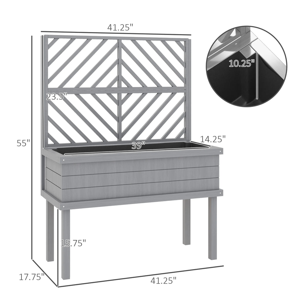 Jardinière surélevée GHooa avec treillis pour plantes grimpantes 104,8 cm L x 45,1 cm P x 139,7 cm H - Gris