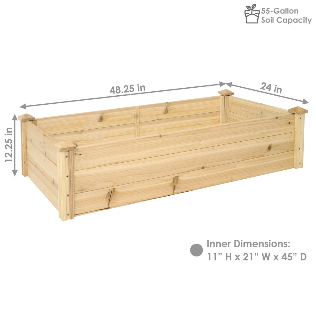 Jardinière surélevée rectangulaire d'extérieur en bois naturel Sunnydaze 24" x 48,25" x 12,25"