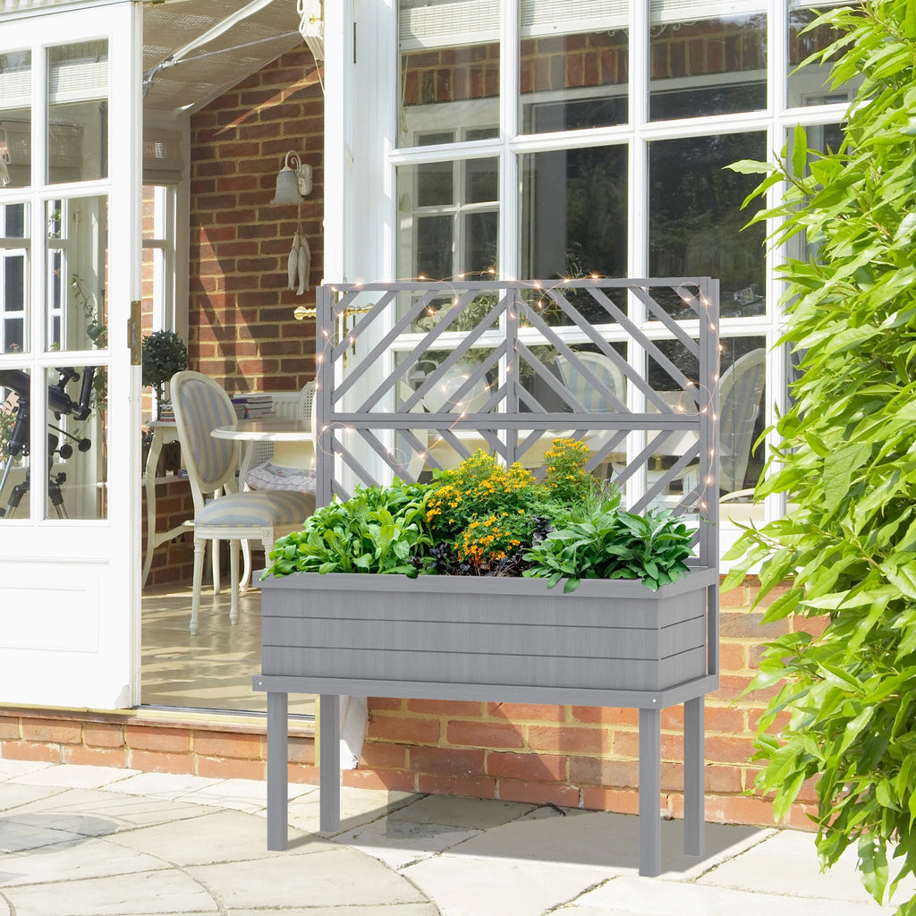 Jardinière surélevée GHooa avec treillis pour plantes grimpantes 104,8 cm L x 45,1 cm P x 139,7 cm H - Gris