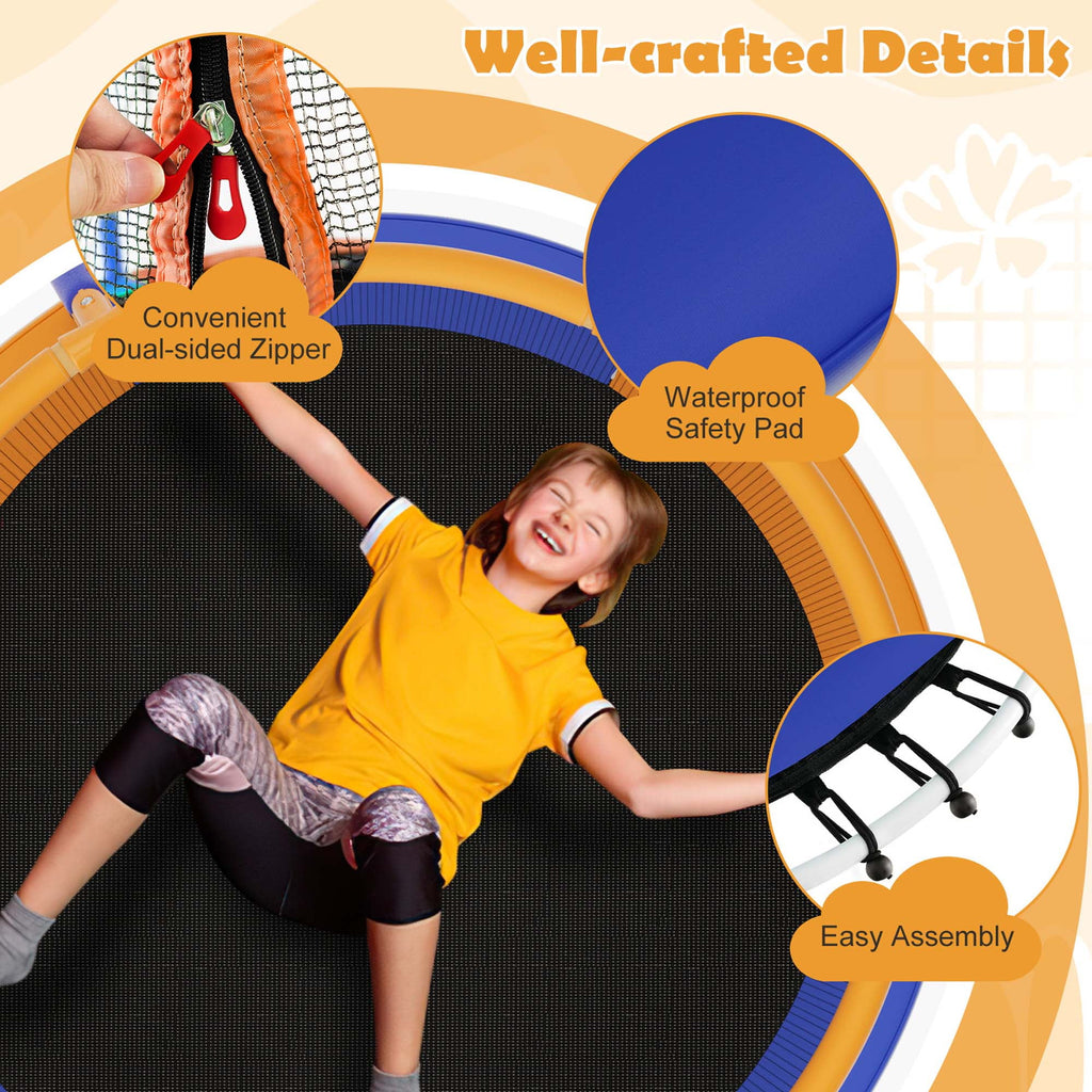 Costway Mini Trampoline with Enclosure for Kids, Blue/Yellow, 48.00" x 48.00" x 39.50"