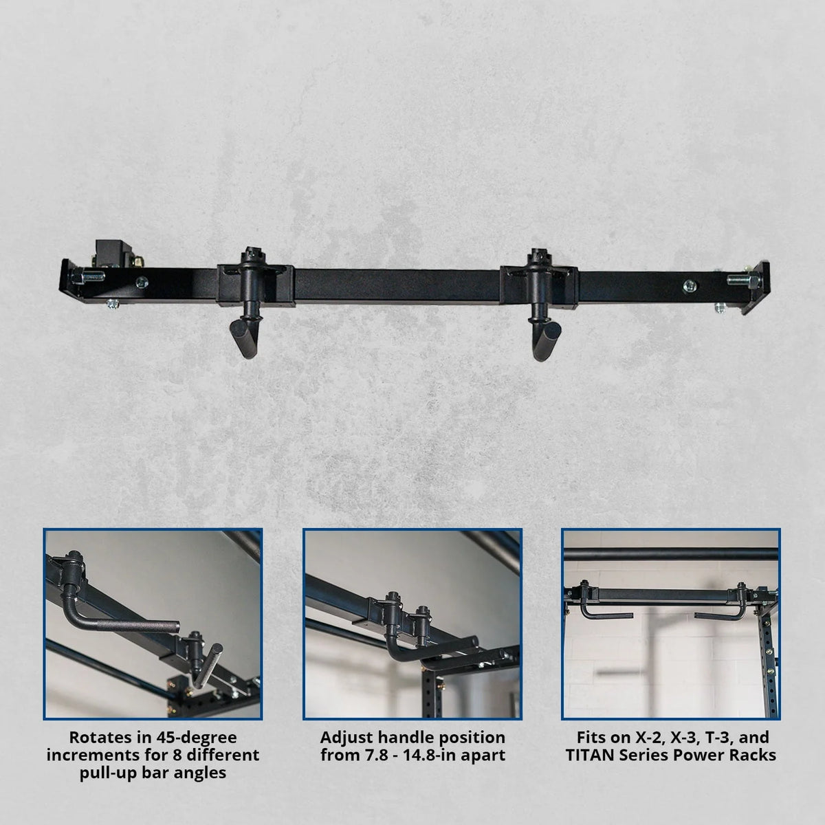 Barre de traction réglable à poignées Titan Fitness pour racks séries X-2, X-3, T-3 et TITAN