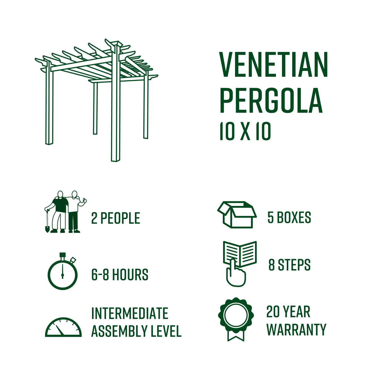 Vita 120"L x 120"W x 108"H Vinyl Venetian Pergola, White, VA42022