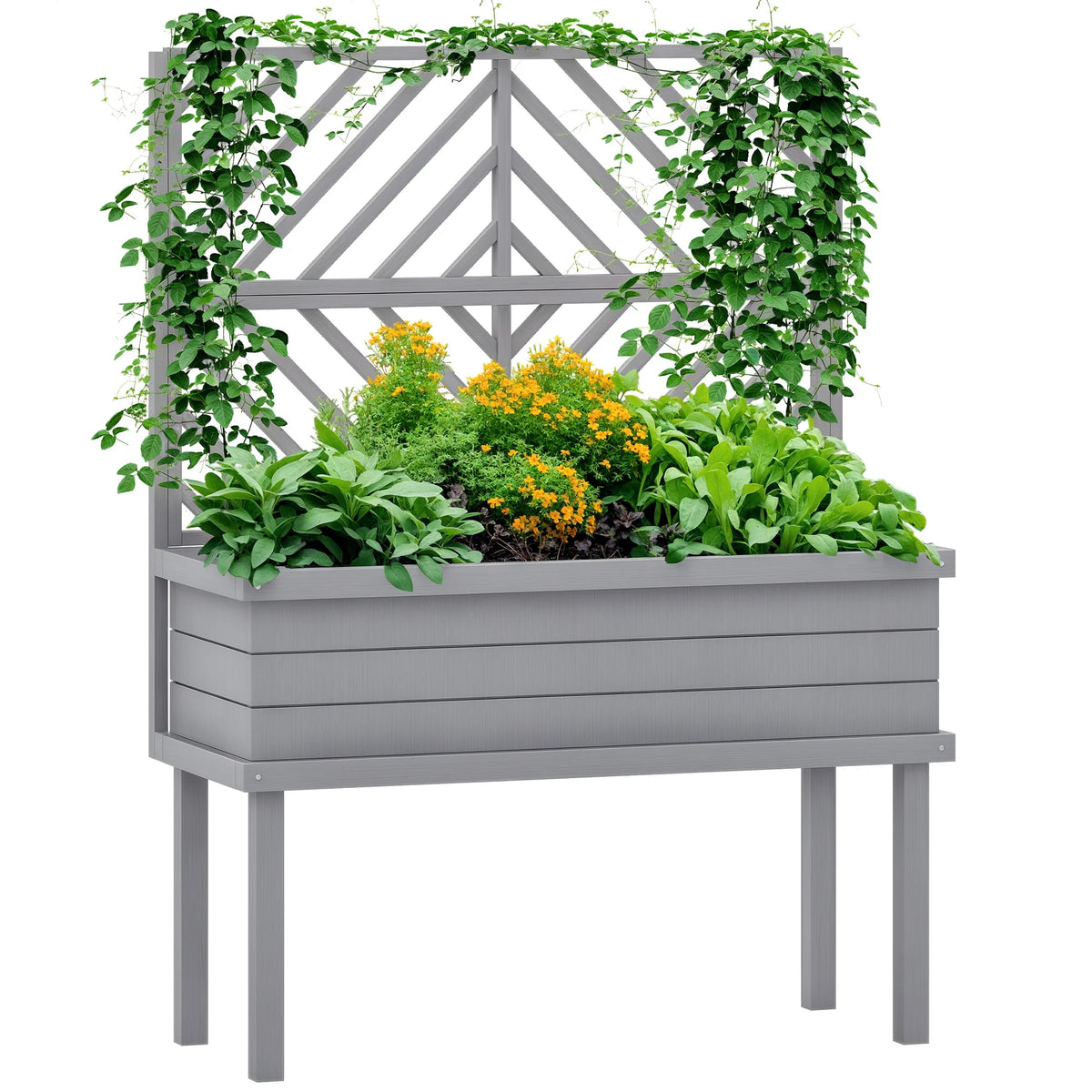 Jardinière surélevée GHooa avec treillis pour plantes grimpantes 104,8 cm L x 45,1 cm P x 139,7 cm H - Gris