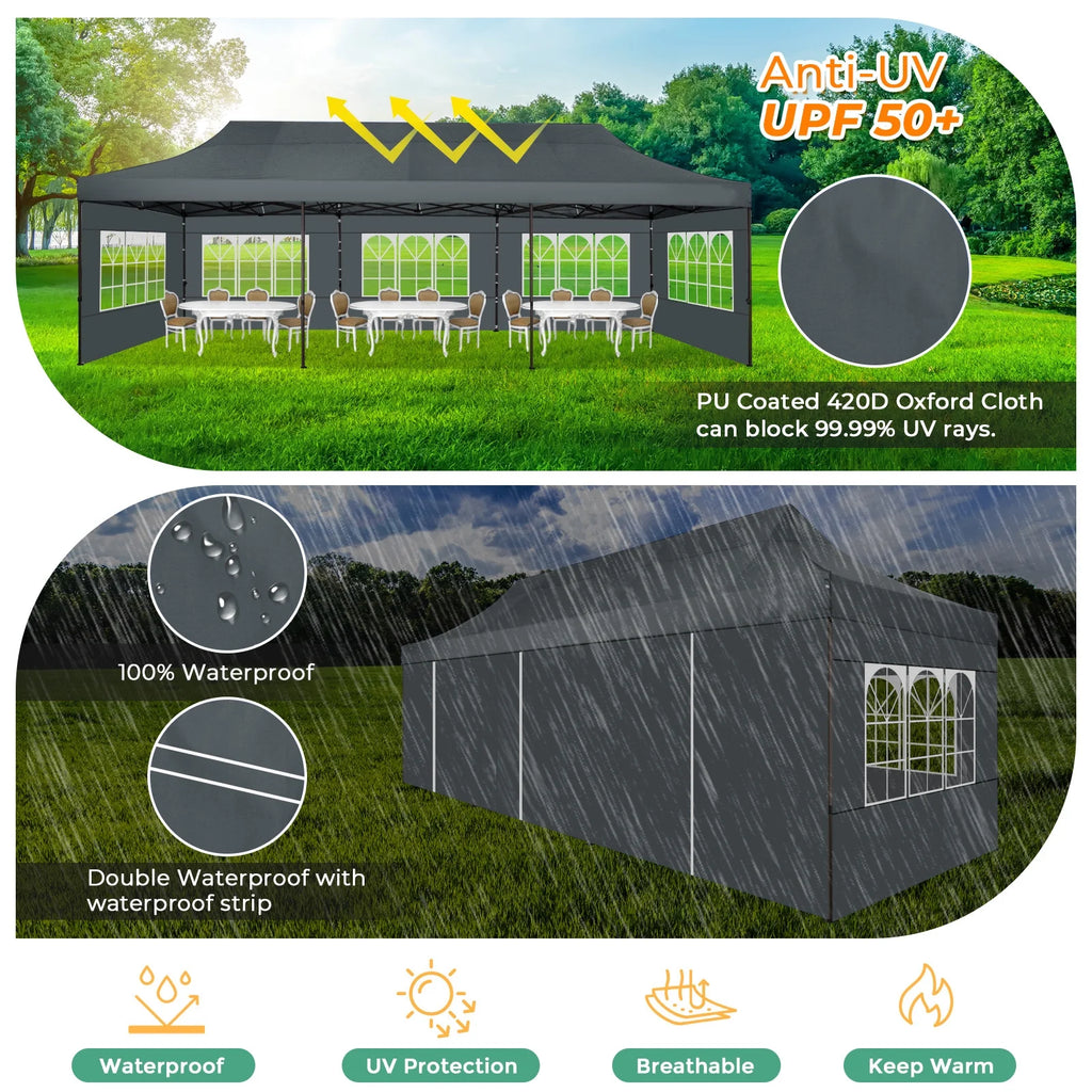 HOTEEL 10ft x 30ft Khaki Pop Up Outdoor Canopy, Waterproof