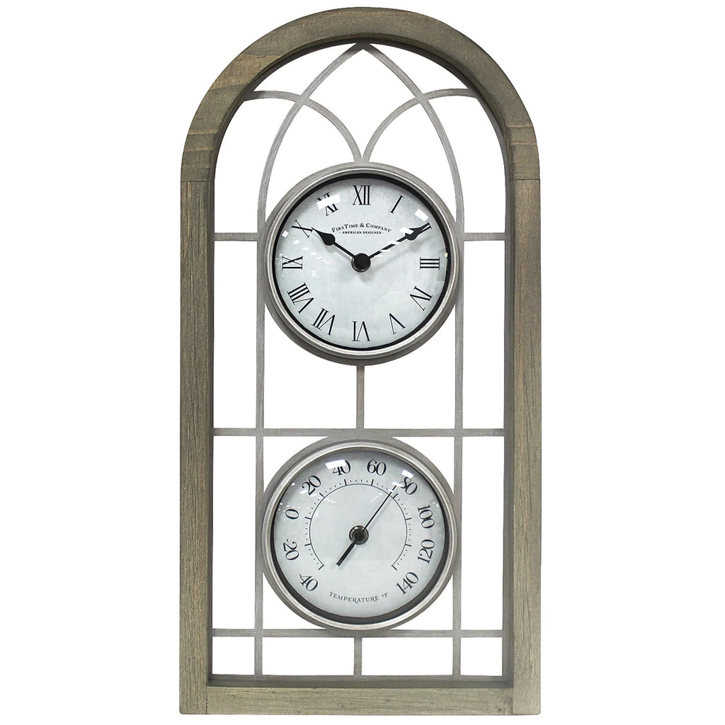 Horloge d'extérieur arche style ferme FirsTime & Co.(R) marron, style ferme, analogique, 10 x 2 x 20 po