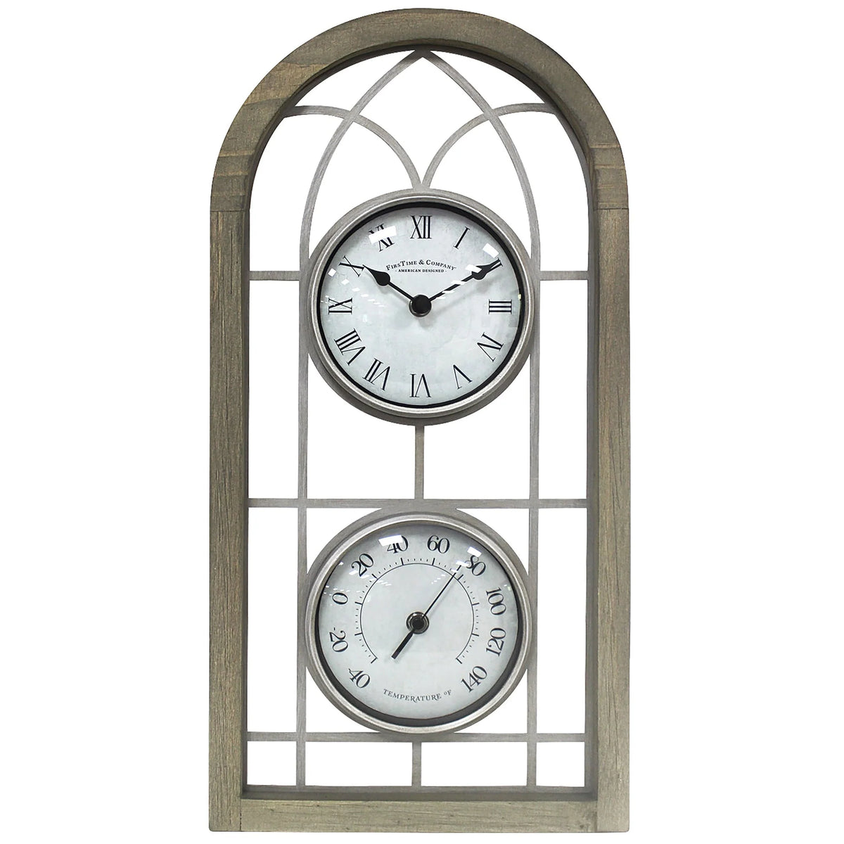Horloge d'extérieur arche style ferme FirsTime & Co.(R) marron, style ferme, analogique, 10 x 2 x 20 po