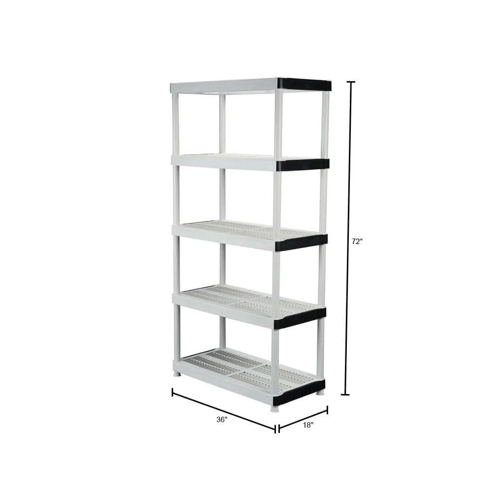 5-Tier Easy Assembly Multi-purpose Plastic Garage Storage Shelving Unit in Gray (36 in. W x 72 in. H x 18 in. D)