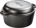 Lodge Cast Iron Double Dutch Oven – Pre-Seasoned 2-in-1 Cast Iron Cookware – Pot & Skillet Combo – Even Heat Retention – Oven-Safe, Versatile Pot – 5 Quart