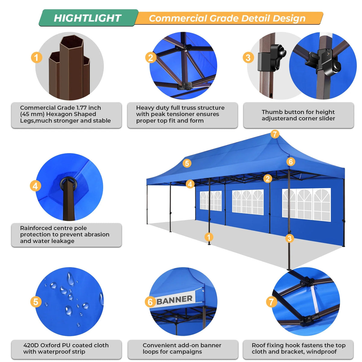 HOTEEL 10ft x 30ft Khaki Pop Up Outdoor Canopy, Waterproof