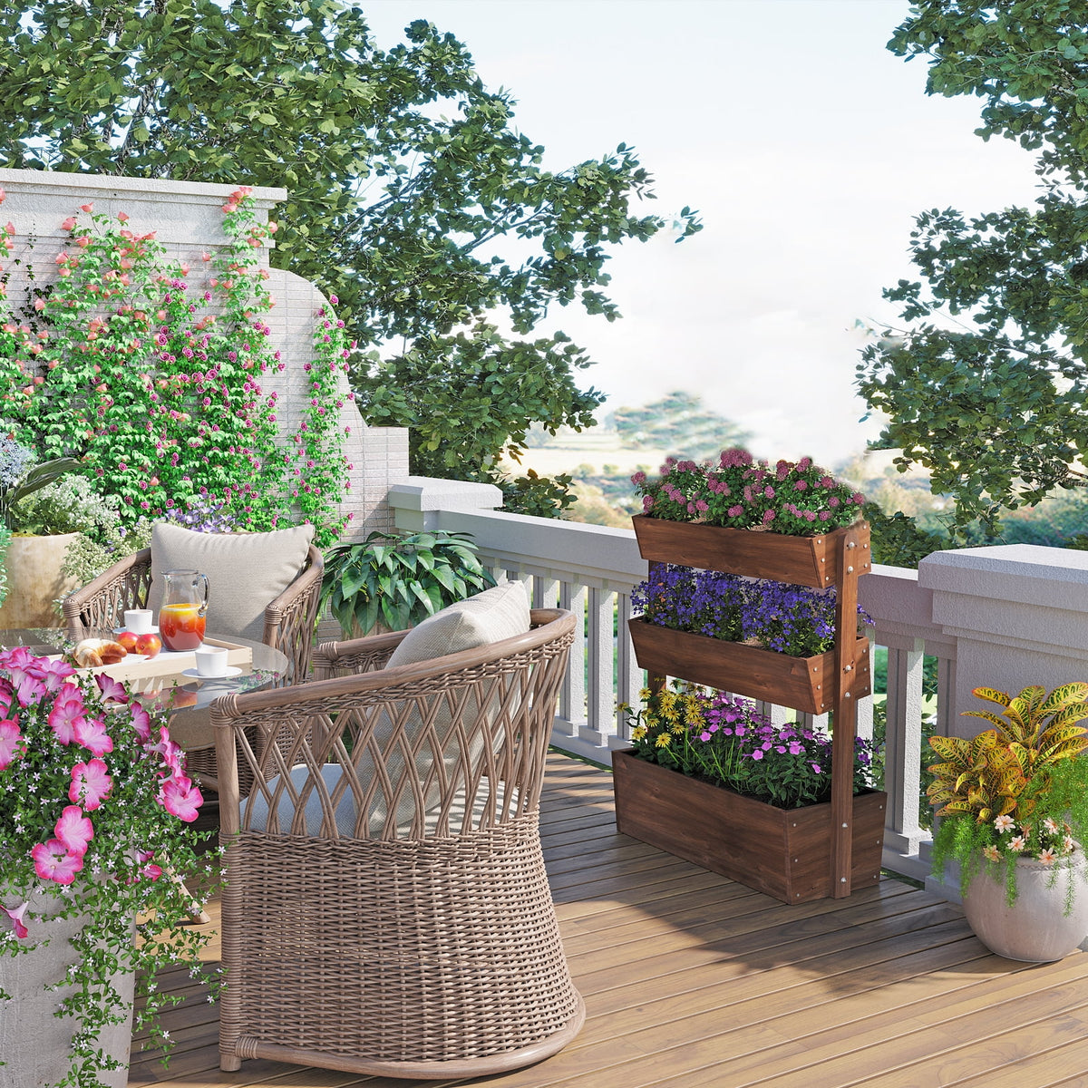 Jardinière surélevée Wilk 33,7 x 17,7 x 46, potager vertical en bois à 3 niveaux pour jardin, terrasse, balcon