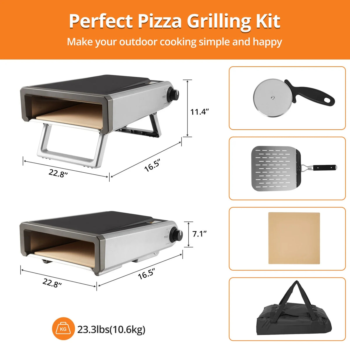 Four à pizza extérieur au propane Wildbreak, 57,9 x 41,9 x 18 cm, avec kit d'accessoires, argent et noir