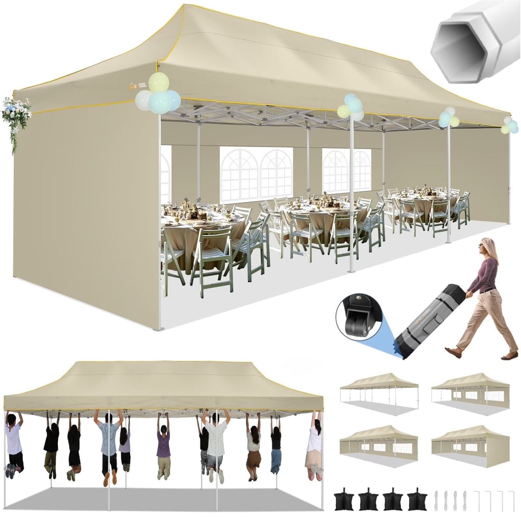 HOTEEL 10ft x 30ft Khaki Pop Up Outdoor Canopy, Waterproof