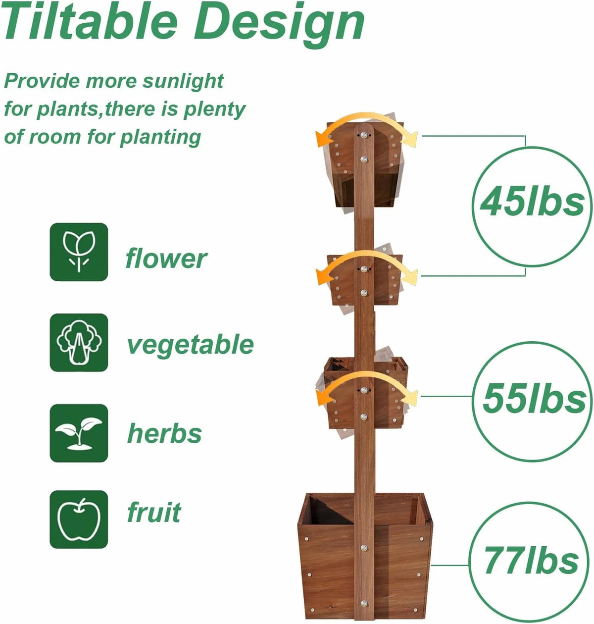 Jardinière surélevée Wilk 33,7 x 17,7 x 46, potager vertical en bois à 3 niveaux pour jardin, terrasse, balcon