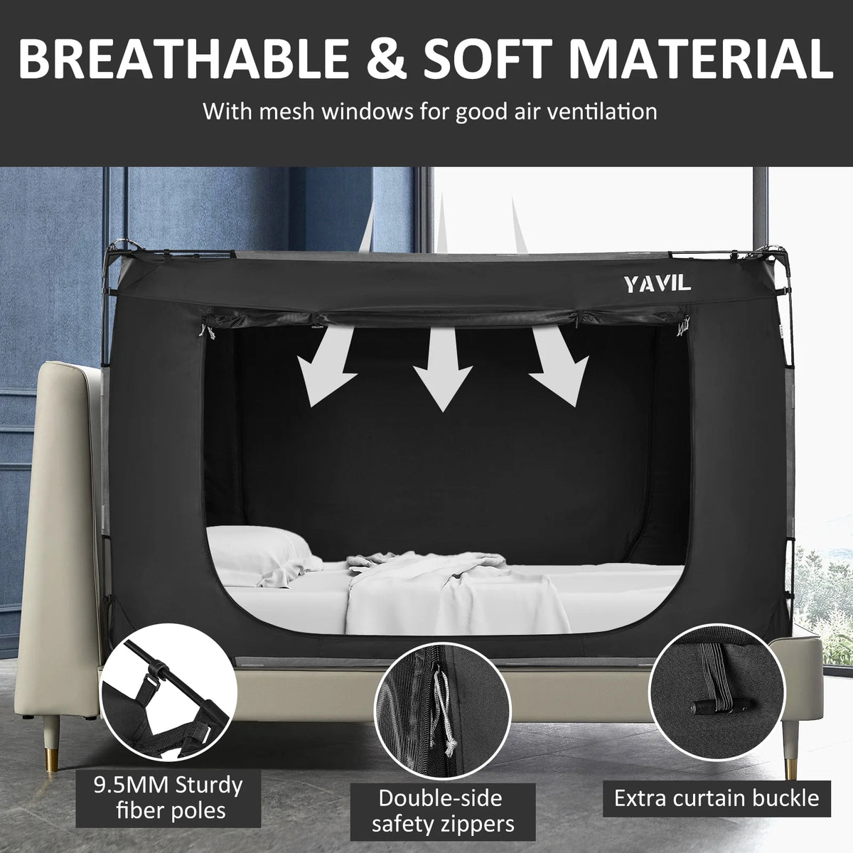 Tente de lit YAVIL, format double, pop-up portable, filet de confidentialité pour sommeil, 3 portes, 190,5 x 137 x 119 cm, 4,5 kg