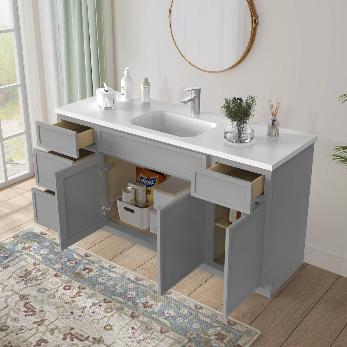 60 in. W x 21 in. D x 32.5 in. H Freestanding Bathroom Vanity Cabinet without Top in Smoky Gray