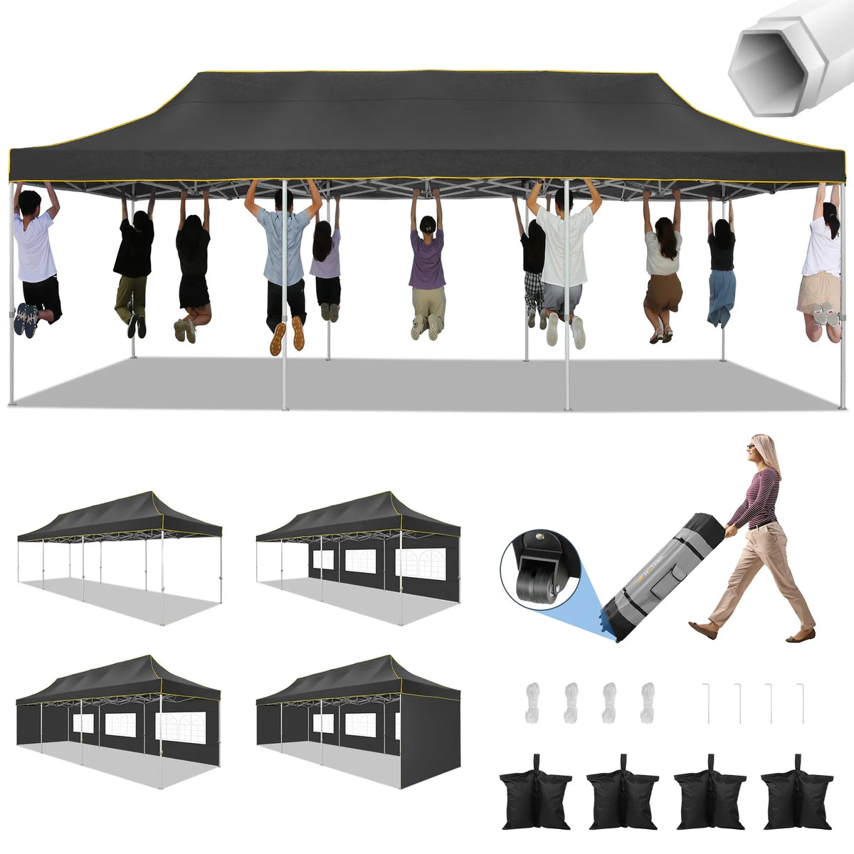 HOTEEL 10ft x 30ft Khaki Pop Up Outdoor Canopy, Waterproof