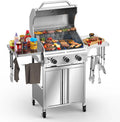 G31 Gas Grill, 3-Burner Gas Grill with Folding Side Tables,Stainless Steel 24,000 BTU BBQ