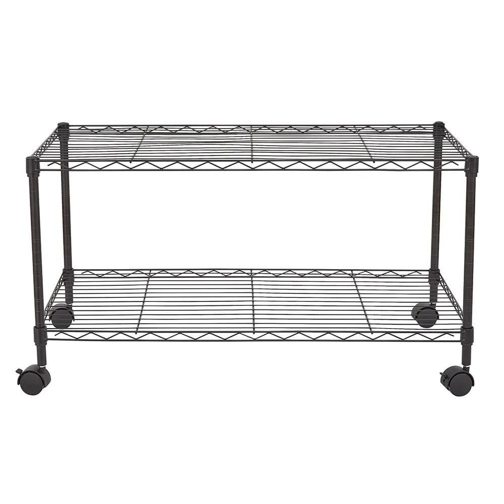 Zimtown 2-Tier Adjustable Rolling Cart, 35"W x 17.7"D x 19"H Garage Shelving Unit Storage Rack, Black